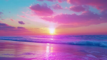 Wall Mural - colors blend beautifully during a surreal sunset over the ocean, casting pink and purple hues across