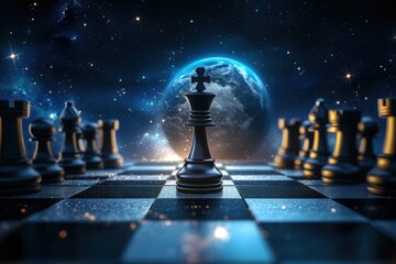 Wall Mural - Cosmic Chess: A Strategic Game Under the Stars