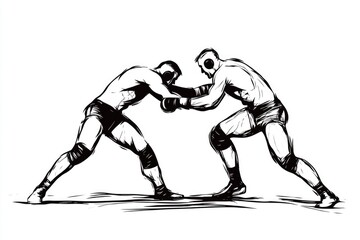 Wall Mural - Two boxers facing off in the ring, gloves raised and eyes locked