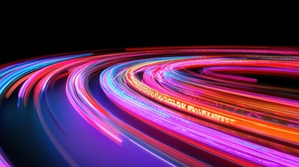 Wall Mural - colorful light trails twist and turn against a dark background, forming a dynamic and abstract visua
