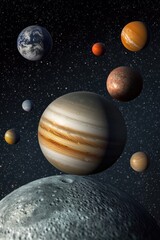Canvas Print - artist's rendering of planets in the night sky with stars and celestial bodies