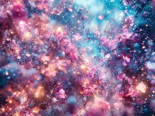 Wall Mural - a celestial garden suspended in a sky filled with vibrant constellations. glowing flowers bloom in w
