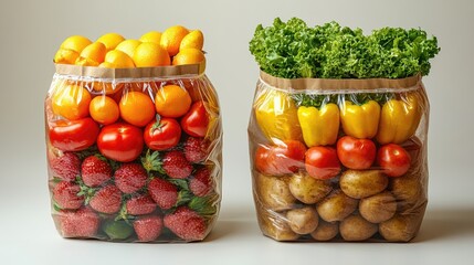 Poster - A couple of bags filled with various fruits and vegetables