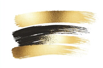 A close-up of a golden and black brush stroke on a white background