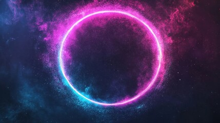 Wall Mural - a captivating neon circle glows brightly against a cosmic backdrop filled with colorful swirling gas