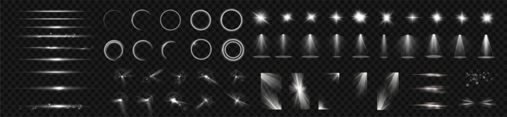 Wall Mural - light effects. isolated white transparent light effects, glare, explosion, sparkle, dust, line, sola