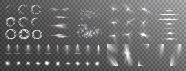 Wall Mural - light effects. isolated white transparent light effects, glare, explosion, sparkle, dust, line, sola