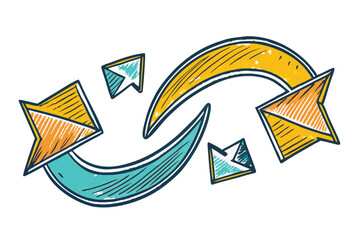 Wall Mural - Colorful hand drawn arrows in various directions showing circular motion, ideal for concepts of communication, feedback, and interaction