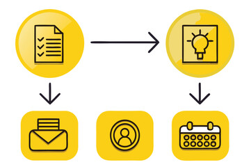 Wall Mural - Stylized infographic showing the connection between business stages with arrows, gears, and data visualization elements for professional use