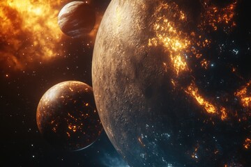 Wall Mural - a group of planets orbiting in the vastness of space