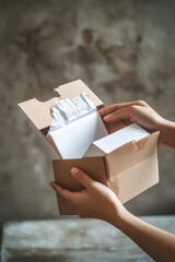 Wall Mural - A person holding a box of pills, possibly for medication or first aid