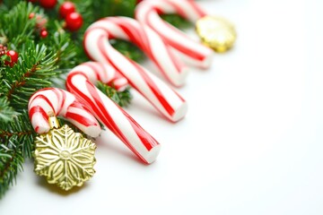 Wall Mural - Candy canes and Christmas decorations on a white surface