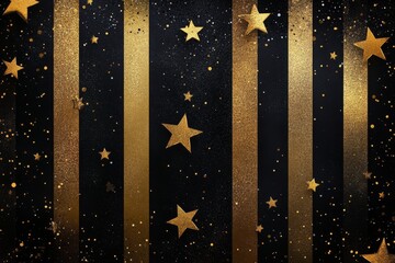 Wall Mural - Golden stars and sparkles create a festive atmosphere in a dark background