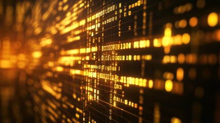 Abstract Digital Binary Code Stream in Orange and Black