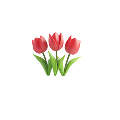 Wall Mural - Beautiful red tulips with green leaves create vibrant floral display