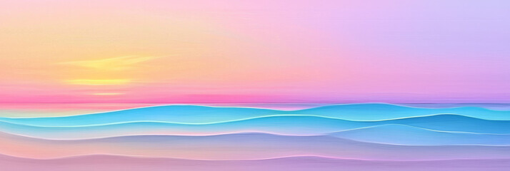 Aufkleber - A serene seascape painting capturing the gentle waves of the ocean under a pastel-colored sky during sunset,