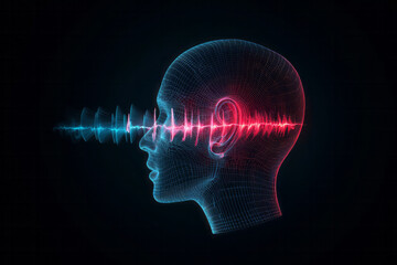 Aufkleber - A detailed illustration of the anatomy of a human ear and its connection to sound waves, emphasizing the science behind hearing music,