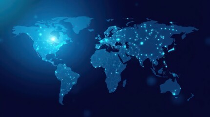 Wall Mural - digital representation of blue glowing world map with network connections wallpaper background