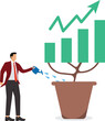 © Master Art - Grow business, growth or increase revenue income, personal development, growth mindset or investment profit, prosperity concept, businessman watering seedling plant with growing green growth arrow