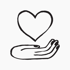 Wall Mural - Hand and heart doodle, illustration vector