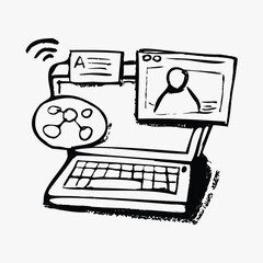 Wall Mural - business communication, laptop doodle, illustration vector