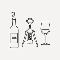 Poster - Wine set line art vector