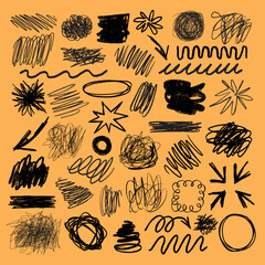 Wall Mural - a collection of black ink scribble art illustration. set of black ink scribble in various design ill