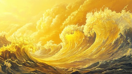 Wall Mural - Yellow liquid swirls in water, creating abstract shapes.
