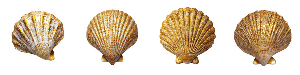 Collection of Vibrant and Unique Golden Seashells in a Variety of Shapes Textures and Designs Representing the Diverse Beauty and Patterns Found in Marine Life