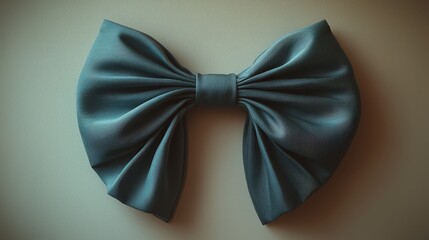 Wall Mural - Teal satin ribbon bow isolated on beige background.