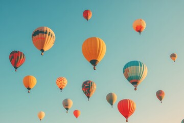 Wall Mural - Colorful hot air balloons floating gracefully in a clear sky on a sunny day