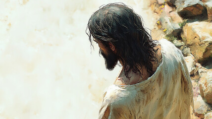 Wall Mural - Jesus Christ in the crown of thorns. The sufferings and prayers of Christ. The Lamb of God and Christ.