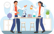 © doo - Medical Research and Laboratory Work Illustration with Scientists and Equipment Scientists working with microscopes, test tubes, and data analysis screens.