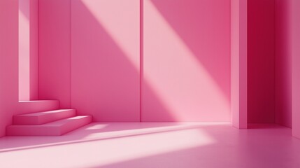 Wall Mural - Empty room with vibrant pink walls and light