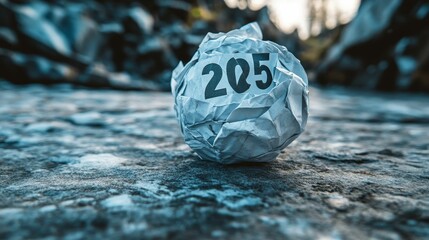 Wall Mural - Paper ball with numbers sits on rough surface.