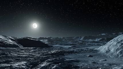 Lunar Landscape Under a Full Moon: A Night on the Moon