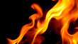 © Tark - Fire flames on black background. Fire burn flame isolated, abstract texture. Flaming effect with burning fire. Generative AI