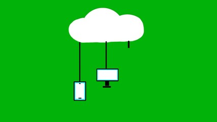 Wall Mural - Cloud storage icon. It seamlessly integrates with devices like smartphones, laptops, and computers, enabling easy synchronization and backup of files