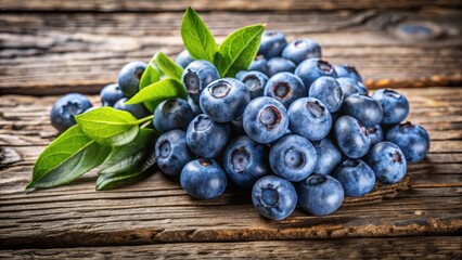 Wall Mural - Close-up of a bunch of fresh blueberries on a rustic wooden background ,  blueberries, fresh, healthy, organic, fruit