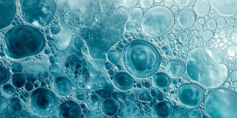 Fototapete - Bubble water texture showcases a fascinating variety of bubble patterns that create an intriguing visual effect. This bubble texture draws attention with its unique and captivating design.
