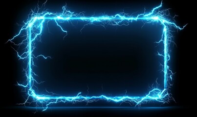 a rectangular electric blue frame with crackling lightning on a black background, creating a dynamic