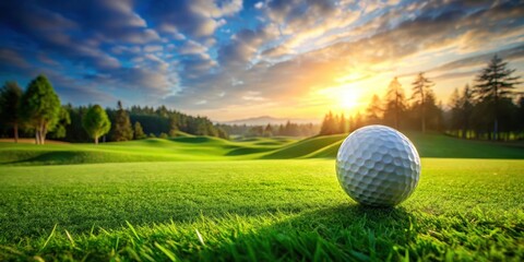 Canvas Print - Immersive golf experience with golf ball nestled in lush green field,  Golf, sport, leisure, outdoor, relaxation, nature, landscape