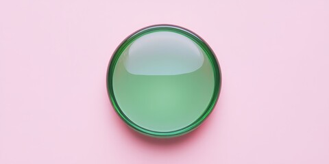 Leinwandbilder - Isolated green circle glass lid on a pink background, creating a variety of abstract patterns that enhance the visual appeal of the green circle glass lid. Perfect for creative concepts.