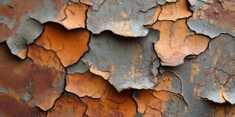 Aufkleber - Close up view of abstract cracked peeling paint layers showcasing a rusted metal texture, emphasizing the intricate details of cracked surfaces and the beauty of nature s decay.