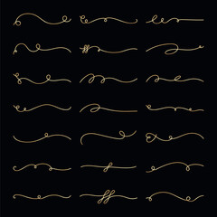 Wall Mural - vector set. elegant gold flourishes on black background. decorative flourishes for design. gold flou