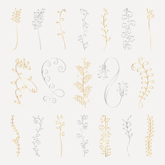 Wall Mural - vector set. elegant floral designs with delicate leaves and swirls. floral motifs in gold and silver