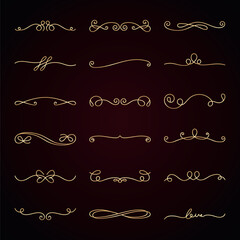 Wall Mural - vector set. elegant gold flourishes on black background. decorative flourishes for design. gold flou