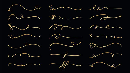 Wall Mural - vector set. elegant gold flourishes on black background. decorative flourishes for design. gold flou