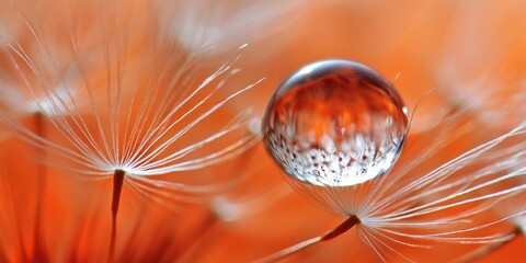 Poster - Droplet resting on dandelion seeds, capturing the delicate beauty of nature. This droplet enhances the charm of the dandelion seeds, showcasing their intricate details beautifully.