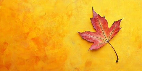 Poster - Autumn leaf displayed against a vibrant yellow background, showcasing the beauty and detail of the autumn leaf, highlighting its colors and textures in this captivating image of an autumn leaf.
